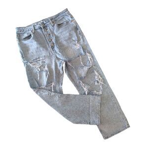 SONG Timeless Fit Light Wash High Rise Ripped Ankle Jeans Plus 13 Open Knee